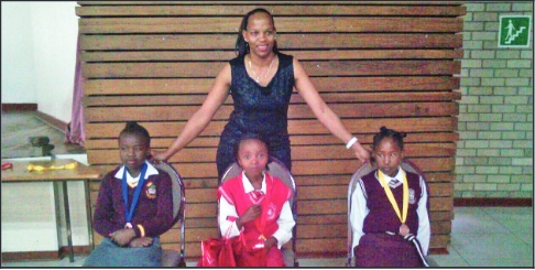The Gr. 4 win ners were Phe lokazi Ndlan dze from Mbu lelo Primary in first place, Thandiwe Sello from Khutsong South Ext 2 Pri mary in Second place and Pale sa Mazwe from Reakgona Pri mary (third).