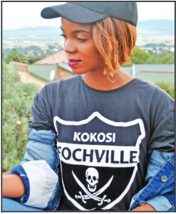 Portia Makhetha is wearing one of Clement Menzi’s signature T­shirts.