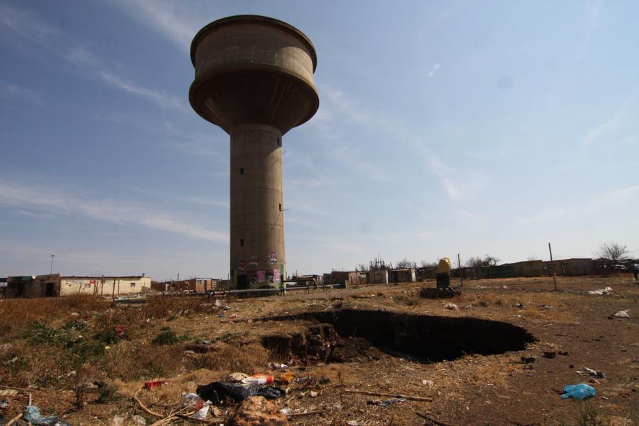 The sinkhole that had caved in at the Chiawela water tower in 2014.