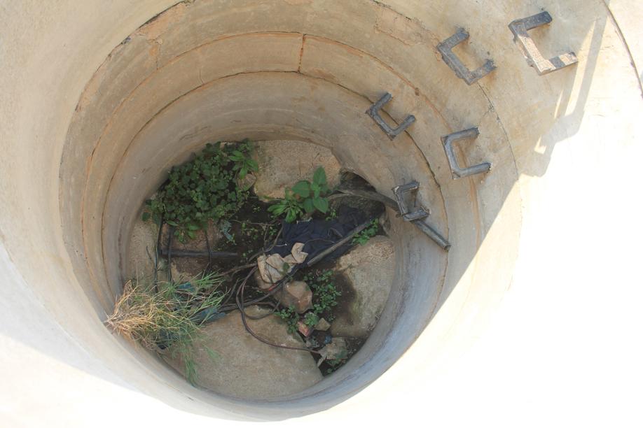 One of the open manholes at the abandoned sewerage plant.