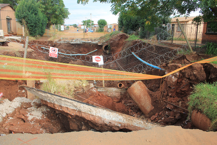 The sinkhole in Mkhondo Street in the Xhosa Section has also caved in further after the good rains.