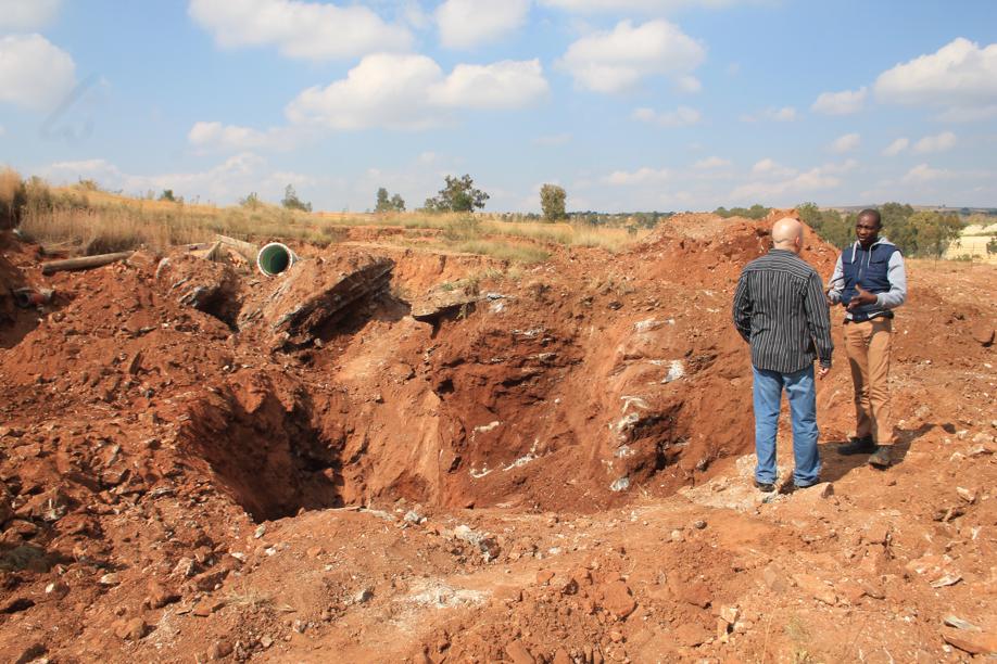 A councillor, Mr Carlos Rebelo, at the site of the sinkhole at the Adatta reservoirs.