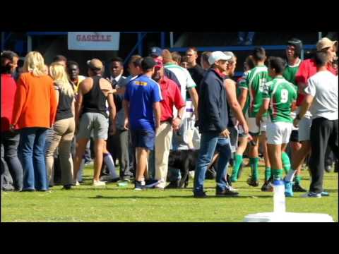 Chaos het Saterdag 20 Mei in Vereeniging uitgebreek toe ouers mekaar na die o.16-kragmeting tussen Vereeniging Gimnasium en HS Driehoek bygedam het.