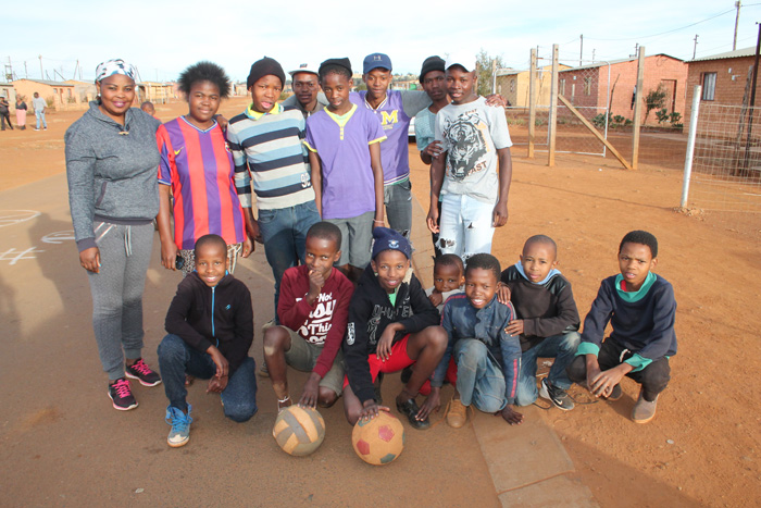Members of the soccer team ready for action on Monday afternoon.