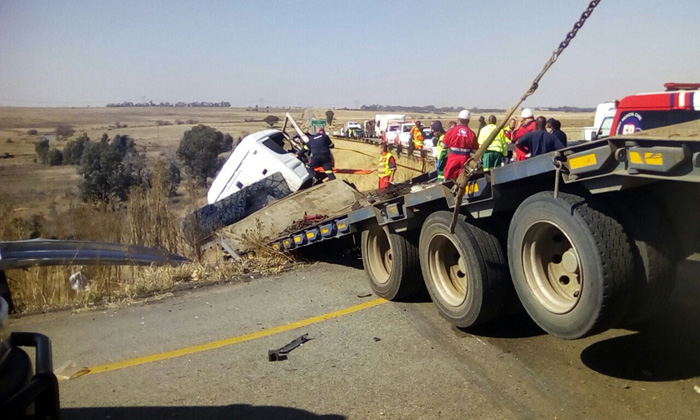 SASOLBURG - Truck crashes off embankment leaving driver critical.