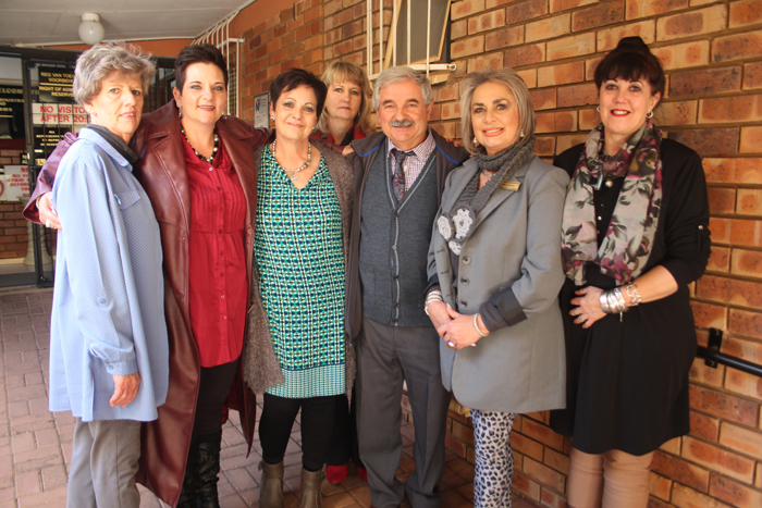 Staff at Fochville Hospital who have worked with Dr Aoun for years said goodbye to him recently. Here are Ms Anneline Mostert (human resources head at the hospital), Sr Leonora Jordaan (theatre sister), Sr Miranda Badenhorst (managing theatre sister), Dr George Aoun, Sr Annett Venter (hospital manager) and Sr Irina Snyman (theatre sister). Behind them is Ms Marlene Kruger (staff nurse).