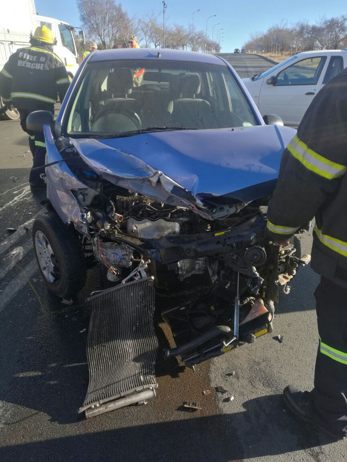 One of the vehicles damaged in this morning's accident.
