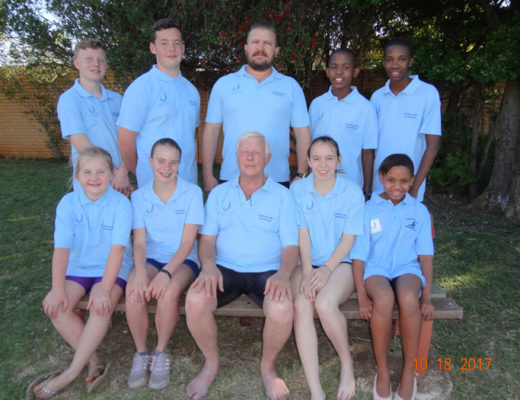 The shorter distance swimmers who excelled are Minke Rheeder (600 m); Bianca Janeke (1.5 km); Gerrie Snr Grove (600 m); Caitlin Doran (1.5 km) and Aaliyah Mabanga (600 m). At the back are Julian Rheeder (1.5 km); Divan Grove (1.5 km); Ben van Niekerk (1.5 km); Rameez Mabanga (1.5 km) and Kealeboga Khoza (1.5 km, 600 m).