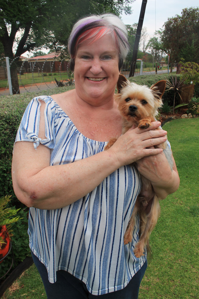 Mrs Trudie Shaw with a happy and safe Tjokkies.