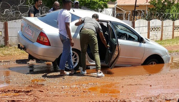 The car that ended up in the sinkhole on Sunday morning.