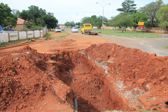 A part of Kaolin Street has been blocked during the past week due to work on this broken pipe.