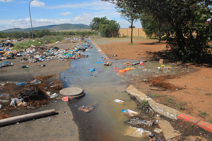 The sewage leak in front of the Fochville traffic offices.