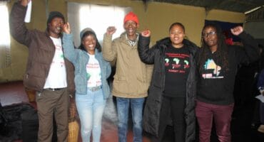 Bethuel Magwebu, Manto Molefe (Khutsong branch coordinator), Paul Mokele, Mpho Nkawana (WAMUA's National Coordinator) and Phyllia Ngoatje (a paralegal officer from MACUA's national office) at the event.