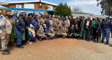 The group of traffic officers and other officials in front of the Zanele Mtshali Disability Home on Monday.