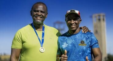 Edison Makhetha (left), South Deep Gold Mine environmental engineering supervisor, with Benford Mokoatle, Executive Vice President, South African operations