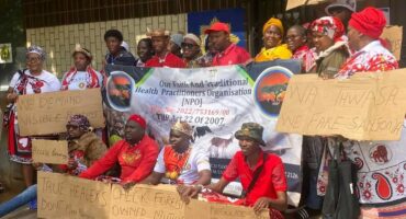 The traditional healers in from of the Carletonville police station.