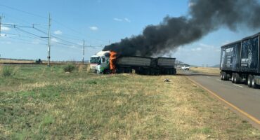 The truck burst into flames and later burned out completely.