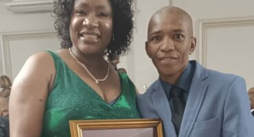 Sergeant Tebogo Motsapelo and his commander, Colonel Dorah Morebodi, receiving his award on Friday.