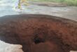 The sinkhole caved in further onto the R500 by Monday morning.