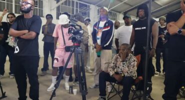 Aphiwe "Chro'' Mezwa and crew on a film set.