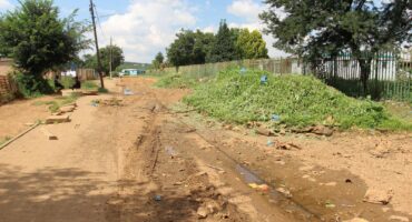 The contractor left large heaps of weeds, blocking parts of the street next to the school.