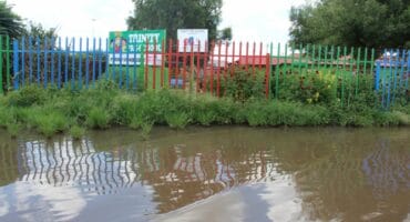 The street next to Trinity Preschool was completely flooded with sewage.