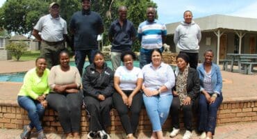 Some of the officials and farmers who attended Wes AGRI's inaugural general council meeting are in front Ponds Petersen, Nomusa Kroqa, Olebogeng Matulwane, Thati Khunou (chairperson), Jacolette Botha (deputy chairperson), Rejoice Mashilane and Sinah Kokota (secretary general). At the back are Ryder Nkatshela, Oratile Maphatiane, Mokete Mosia, Dumi Ndlovu and Ramon Petersen.