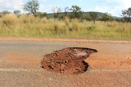 One of the dangerous potholes on the Raathskraal road.