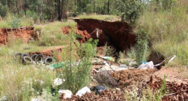 The growing sinkhole next to the R501. Photo: Adele Louw