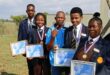 The star learners, accompanied by the SAPS Social Crime Prevention and Domestic Violence Coordinator, Sergeant Thabo Mathebula. Photo: Supplied