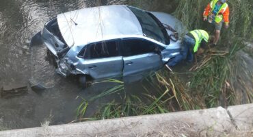 The car that ended up in the stream near Mponeng Mine.