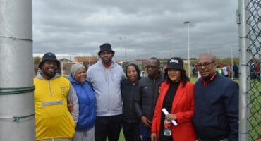 The Deputy Principal and the Sibanye-Stillwater representative alongside sports officials. Photo: Kagiso Segone