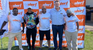 DJ Short and his team after donating Toiletry bags at Boiteko Special School with the Principal Mr Ronnie Tsagane.