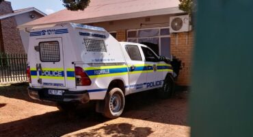 The police bakkie that crashed into the Fochville police station. (Photo: Supplied)