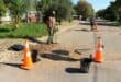 Members of the Our Town Fochville team fixing potholes in 8th Street in Fochville this week. Photo: Adele Louw (Carletonville and Fochville Herald)