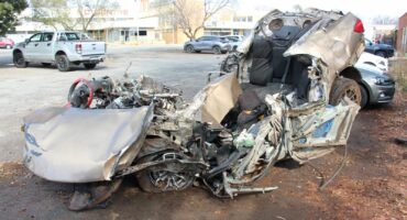 The car in which the people were killed. Photo: Adele Louw (Carletonville and Fochville Herald)