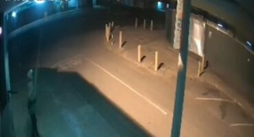 Security camera footage of the thief using a long stick or pole to try to steal a solar light next to Van der Walt's business at the corner of Van Zyl Smit and Adorp Street.