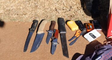 Some of the weapons and other items discovered during the search at Badirile. Photo: GDE