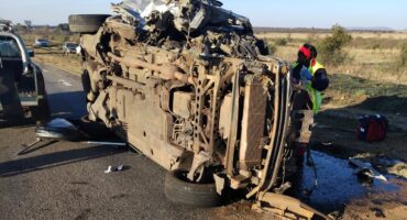 The Mercedes-Benz minibus involved in the accident.