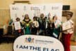 Dipuo Qupe (second from left) and some of the school's learners with other winners at the Kool 2B South African National Flag Colours of National Pride Patriotism Awards for Social Cohesion.