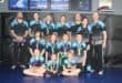 Die vegters wat die afgelope naweek Carletonville se naam hoog gehou het, is voor: Anke Strydom (goud), Zavier Saunders (goud) en Jessi Kolbe (silwer). Middel: Kaitlyn Botha (goud), Marike Jansen van Vuuren (silwer), Owen Dudzus (goud) en Janco Kolbe (silwer). Agter: Francois Ackerman (afrigter), Chané Dudzus (afrigter), Dewald Greyling (silwer), Charimaine Venter (goud), Danie Greyling (afrigter), Alet van Winkel (bestuurder) en Shihan Chimmy van Winkel (afrigter). Foto: Adele Louw (Carletonville en Fochville Herald)