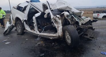 The bakkie damaged in yesterday's accident.