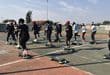 The participants were working hard during the aerobics section of the event.