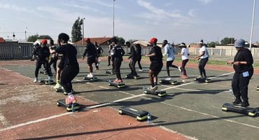 The participants were working hard during the aerobics section of the event.