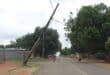 The damaged street light pole poses a danger to pedestrians and vehicles. Photo: Adele Louw (Carletonville and Fochville Herald)