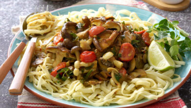 28 MARCH -MEATLESS MONDAY - Spicy mushrooms on Tagliatelle pasta