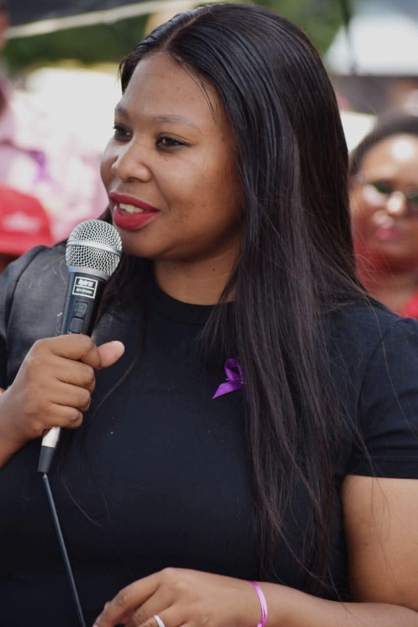 Ngwathe Mayor, Cllr Victoria de Beer-Mthombeni, speaking at the GBV Shutdown event in Parys 