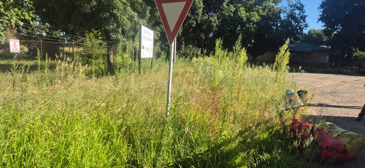 Die toegegroeide Rotariërhuise in Viljoenskroon voor daar skoongemaak is.