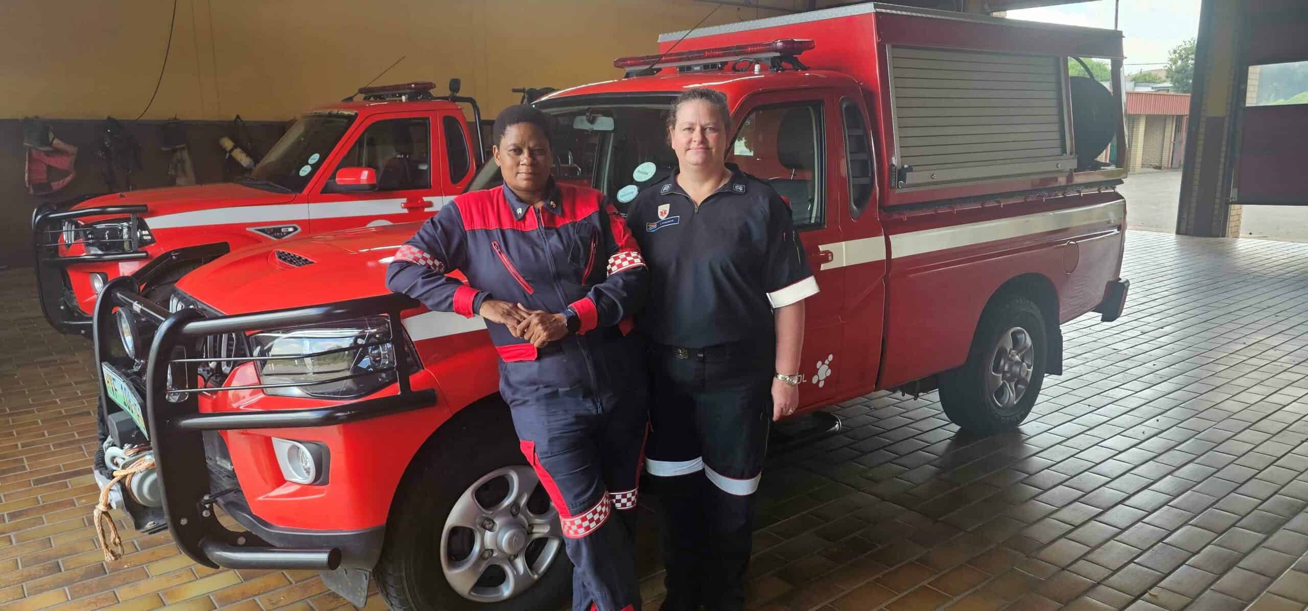 Station officer Maggie Mokwane (left), together with Vanessa Rossouw, Chief of the Ngwathe Fire and Rescue Service.