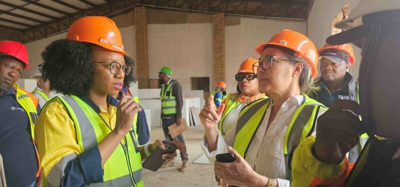 Free State MEC for Public Works and Infrastructure, Dibolelo Mance (left), during her oversight visit to the school's construction site in November 2025.